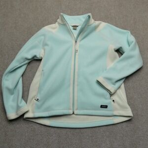 REI Girls XL Full Zip Fleece Jacket Blue Cream Colorblock‎ Pockets Outdoors